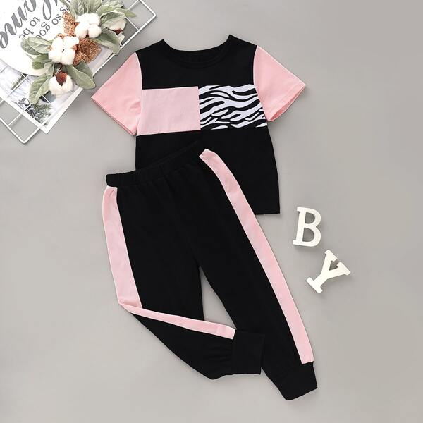 

Toddler Girls Cut And Sew Tee With Sweatpants, Multicolor
