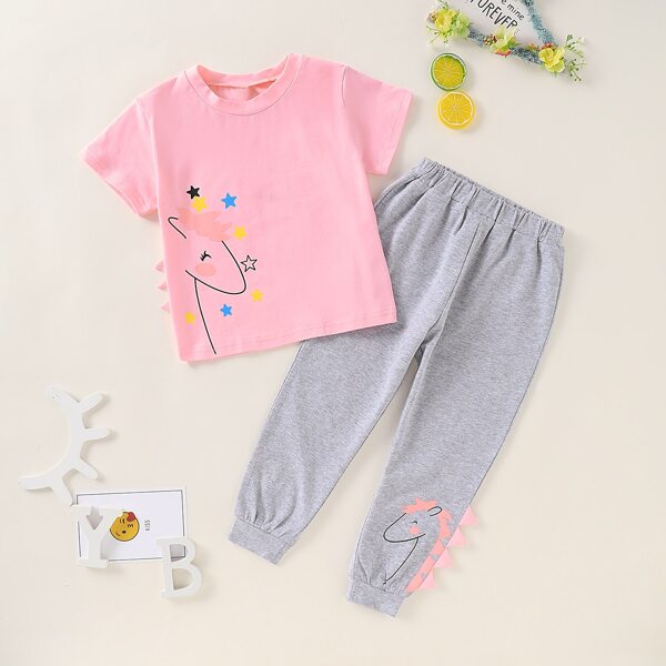 

Toddler Girls Cartoon Graphic Tee With Sweatpants, Multicolor