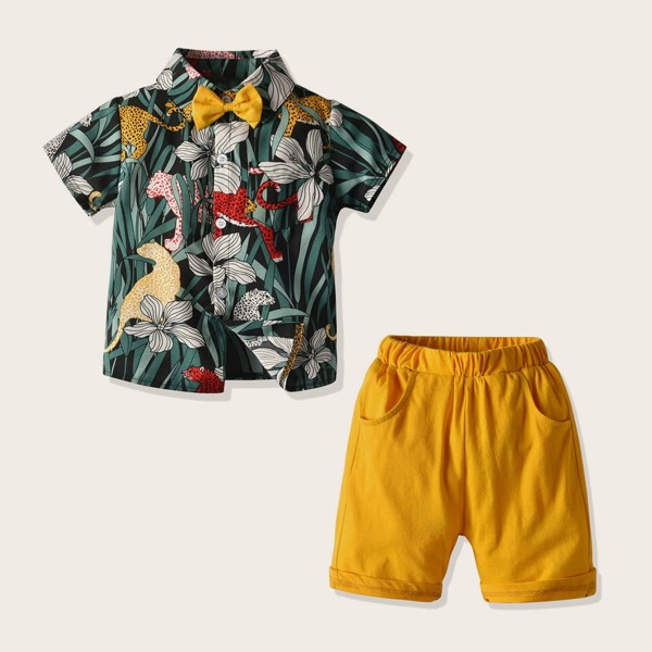 

Toddler Boys Leopard Print Bow Tie Shirt With Shorts, Multicolor