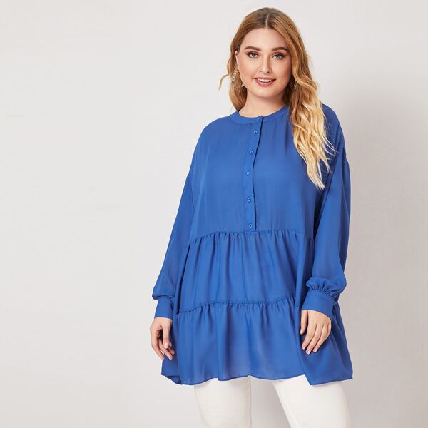 

Plus Button Front Smock Top, Blue bright