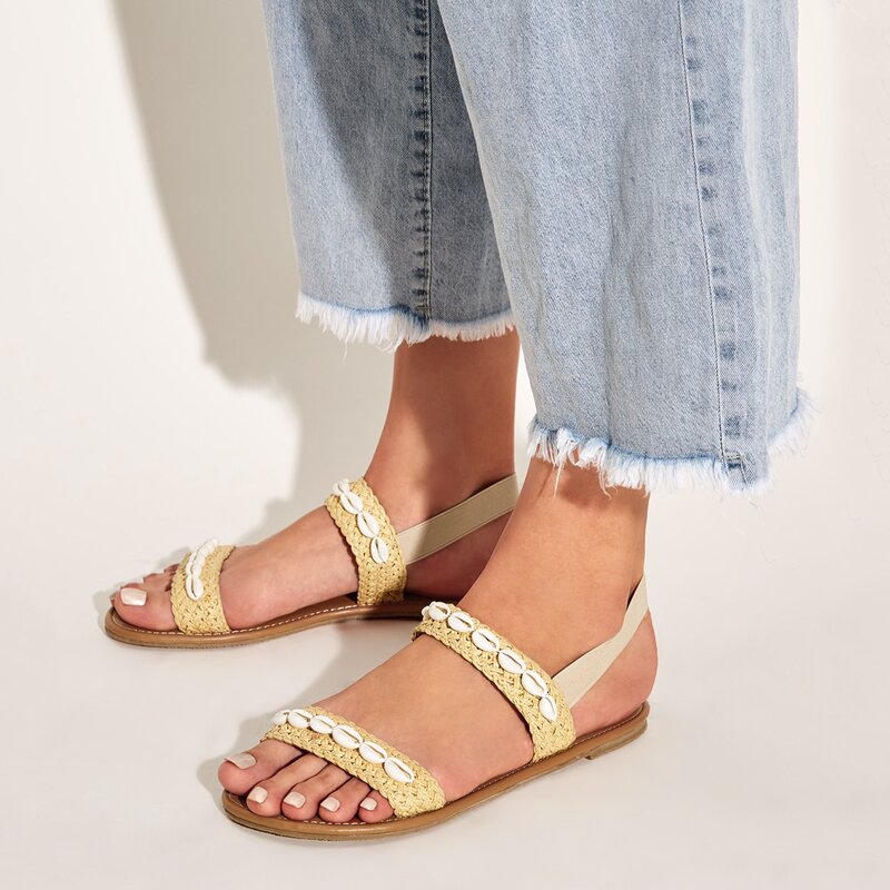 

Shell Decor Braided Two Part Sandals, Nude