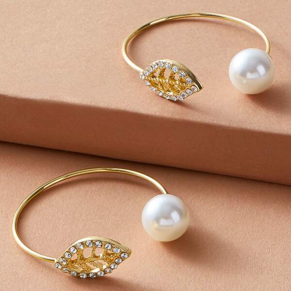 

1pair Pearl & Rhinestone Decor Ear Cuff, Gold
