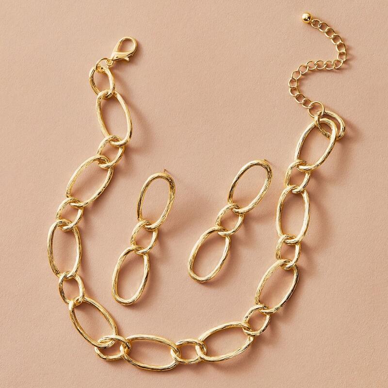 

1pack Textured Chain Necklace & 1pair Earrings
