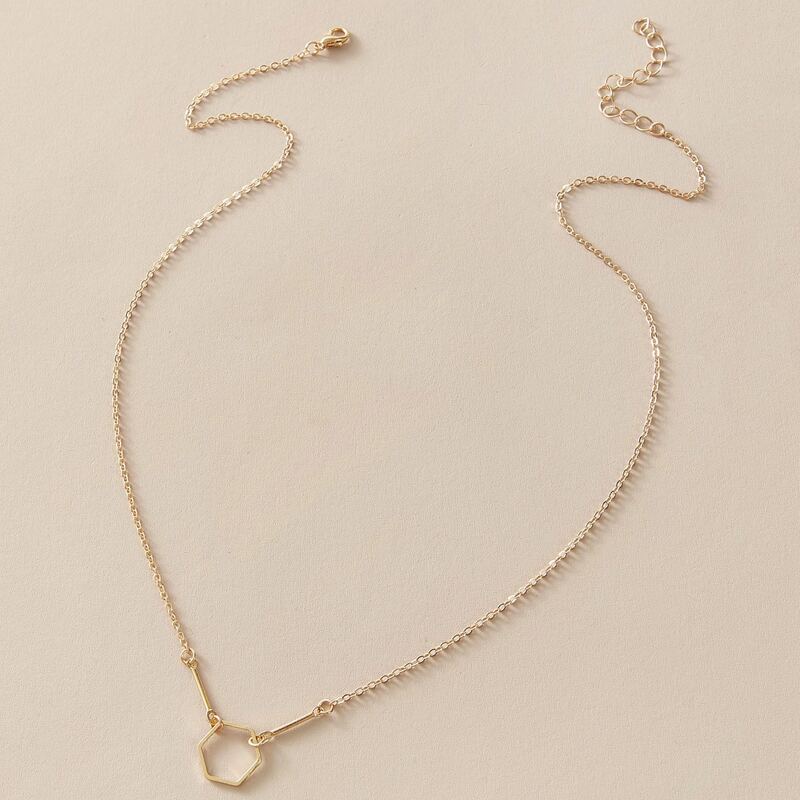 

1pc Hexagon Charm Necklace, Gold