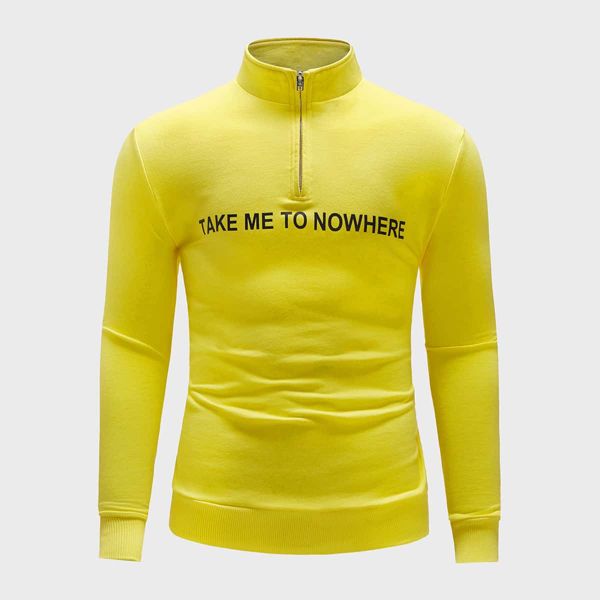 

Guys Zip Half Placket Slogan Graphic Pullover, Yellow bright