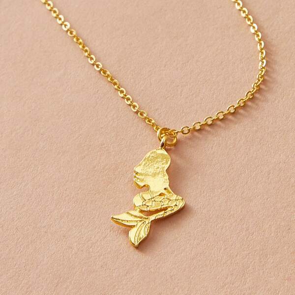 

1pc Mermaid Charm Necklace, Gold