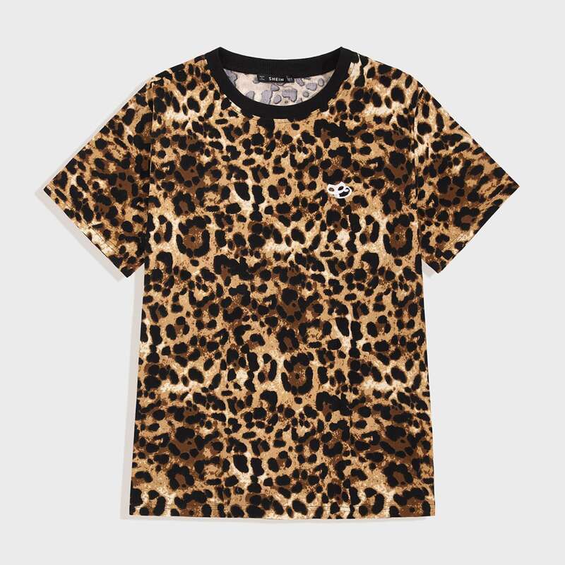 

Guys Embroidered Detail Leopard Print Tee, Multicolor