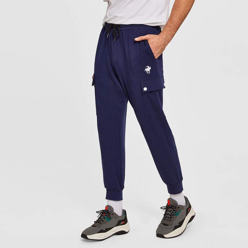 

Guys Flap Pocket Embroidered Detail Sweatpants, Navy