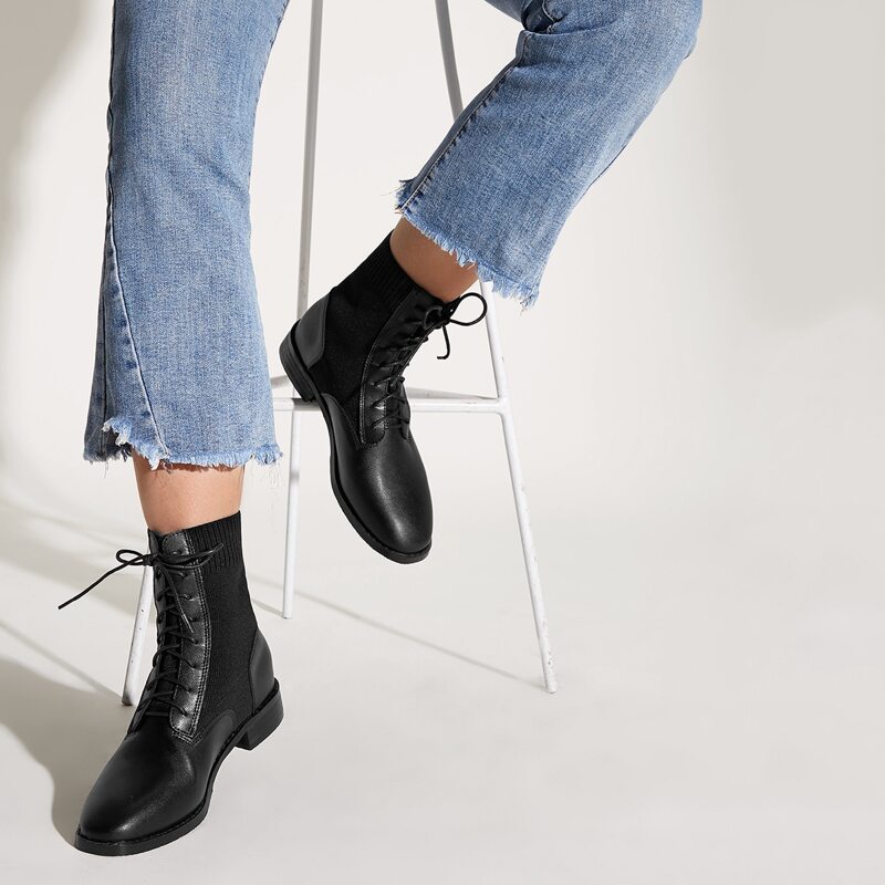 

Lace-up Front Combat Boots, Black