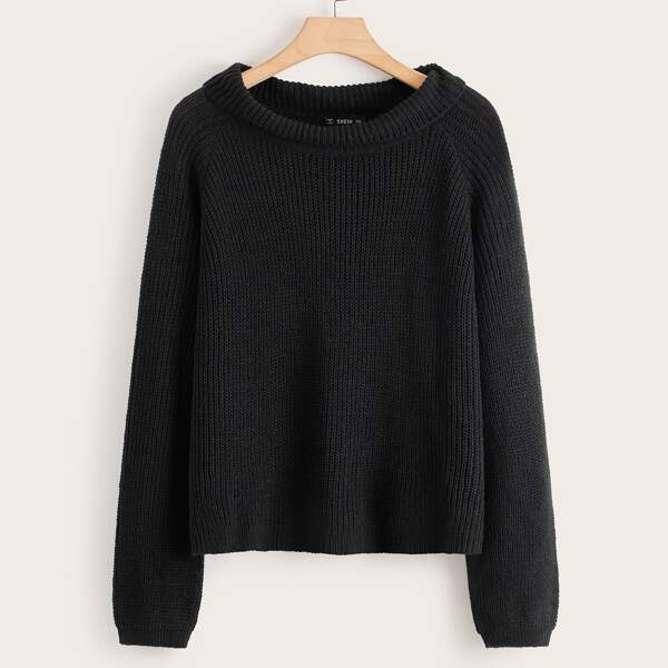 

Plus Funnel Neck Raglan Sleeve Sweater, Black