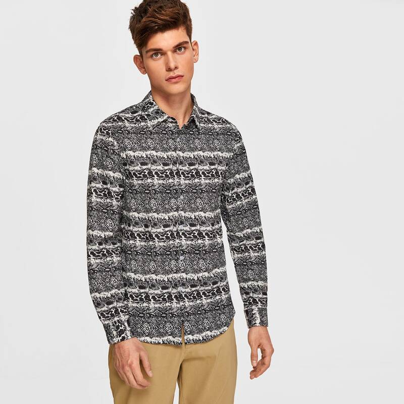 

Guys Snakeskin Print Shirt, Black and white