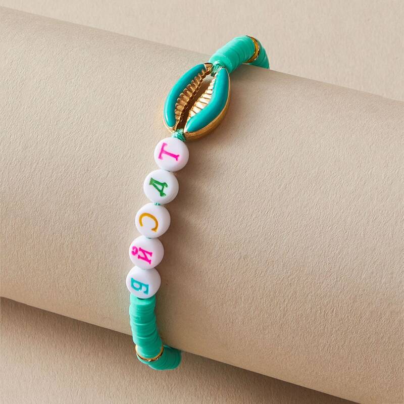 

1pc Shell Decor Beaded String Bracelet, Green