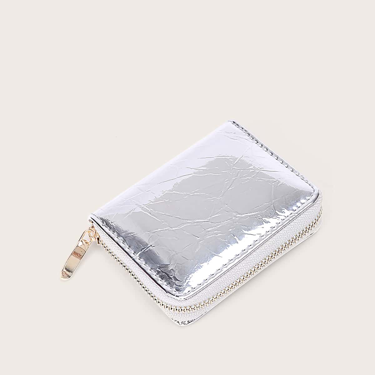 

Metallic Zip Around Purse, Silver