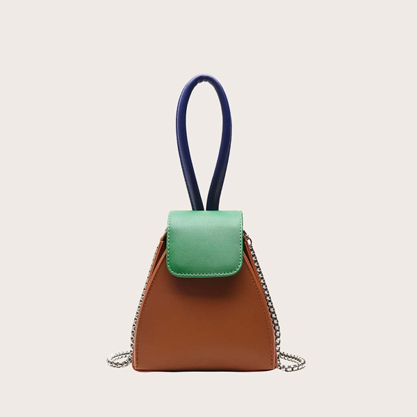 

Color Block Flap Satchel Bag, Multicolor