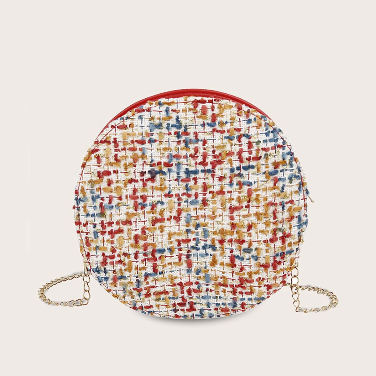 

Round Shaped Tweed Crossbody Bag, Multicolor