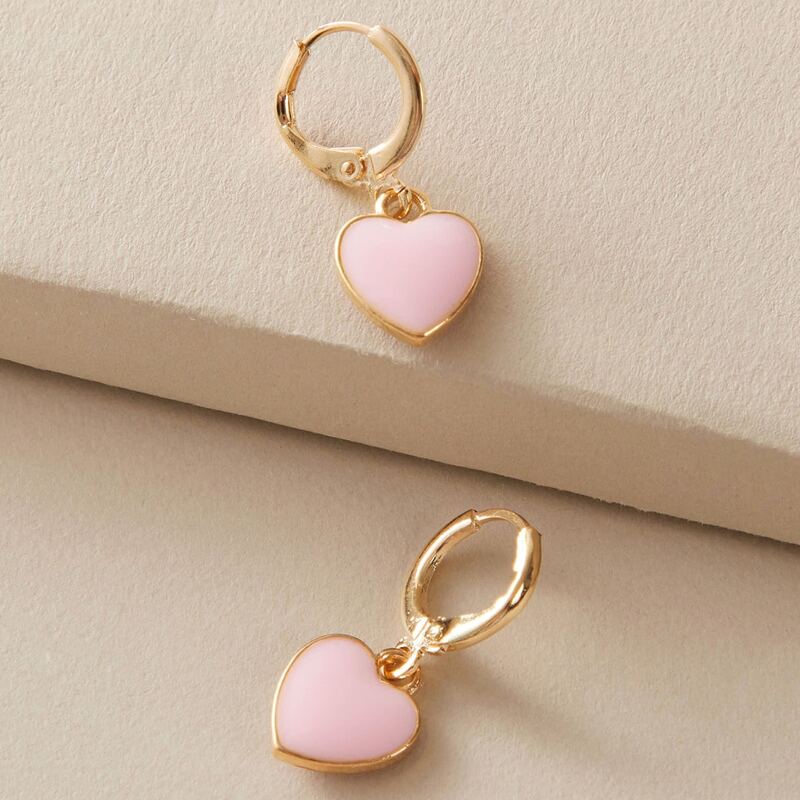 

1pair Heart Drop Ear Cuff, Pink