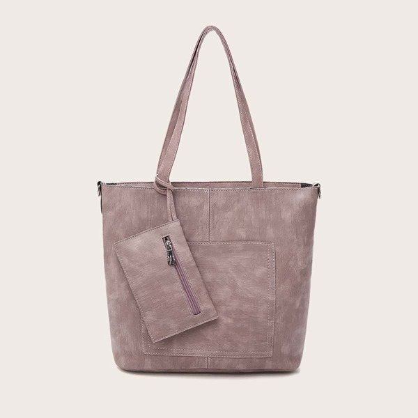 

3pcs Minimalist Tote Bag With Crossbody Bag, Pink