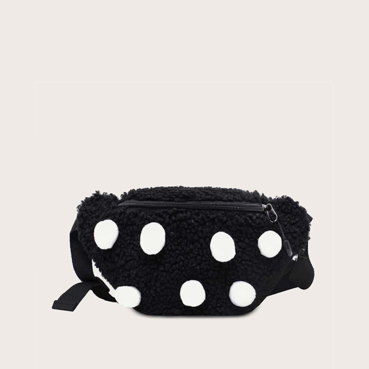 

Pom Pom Decor Fanny Pack, Black and white