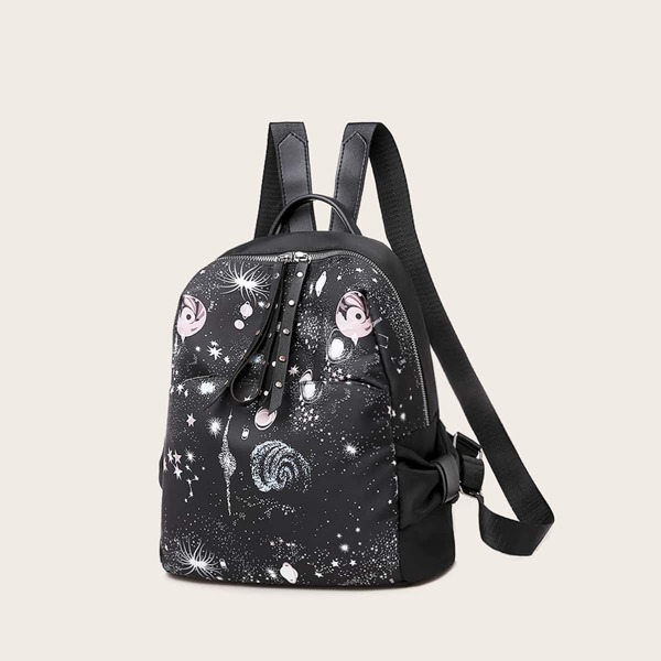 

Star Graphic Zip Back Backpack, Black