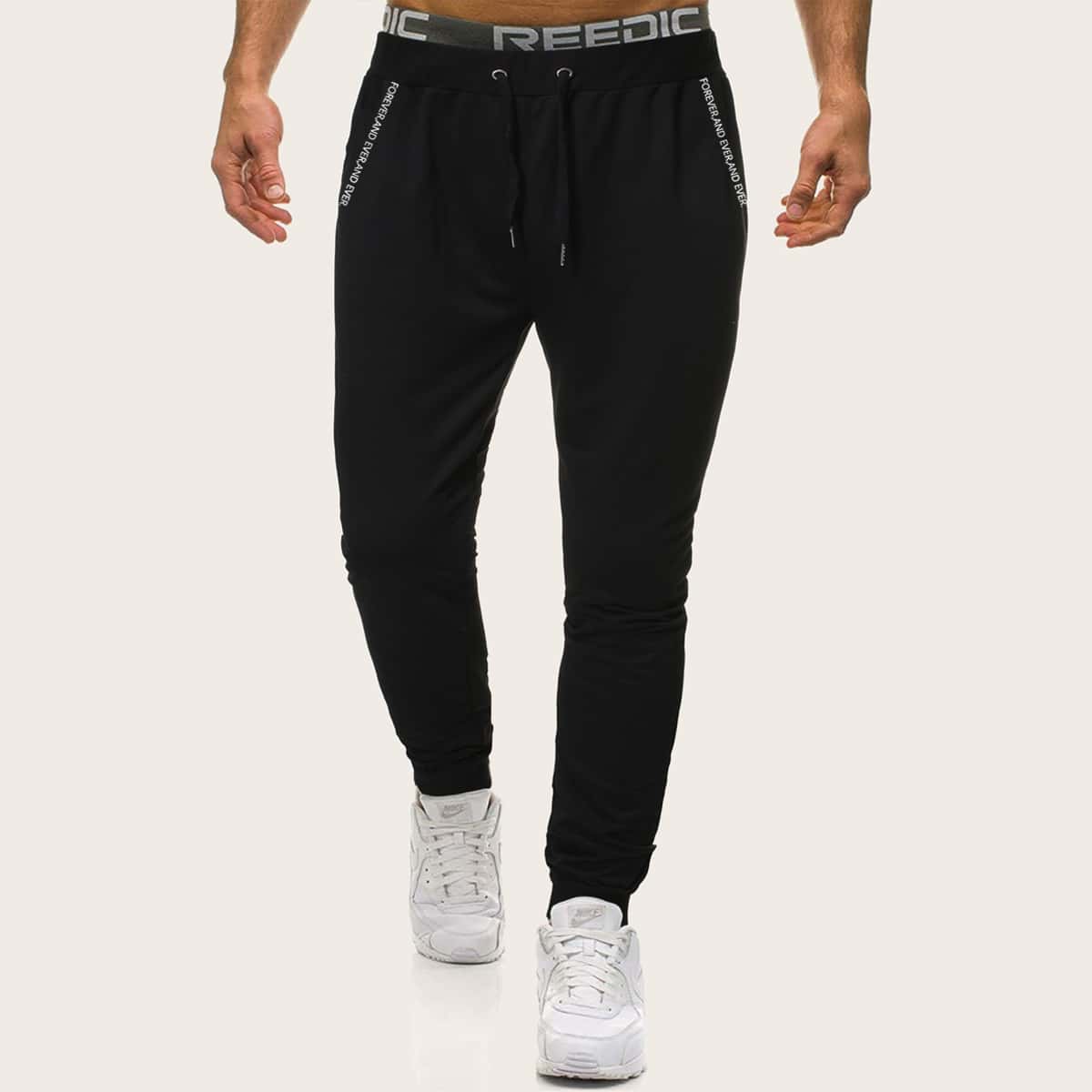 

Guys Letter Graphic Drawstring Sweatpants, Black