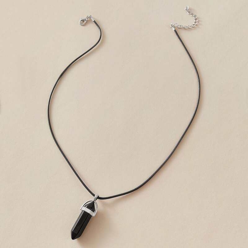 

1pc Stone Charm Necklace, Black
