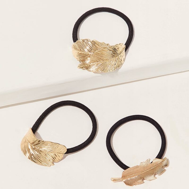 

3pcs Leaf Decor Hair Tie, Black
