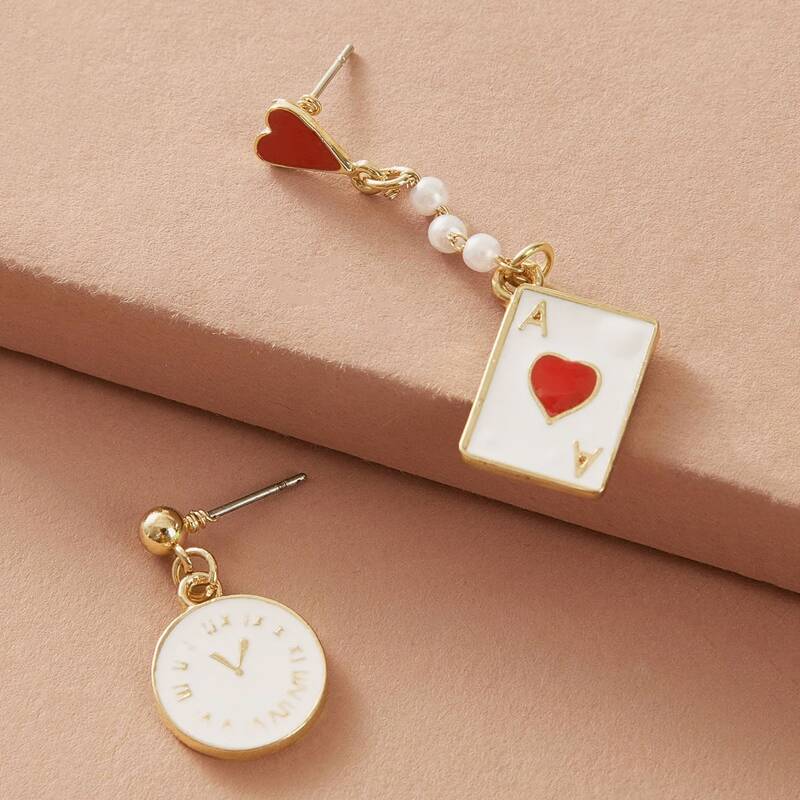 

1pair Round & Square Mismatched Drop Earrings, White