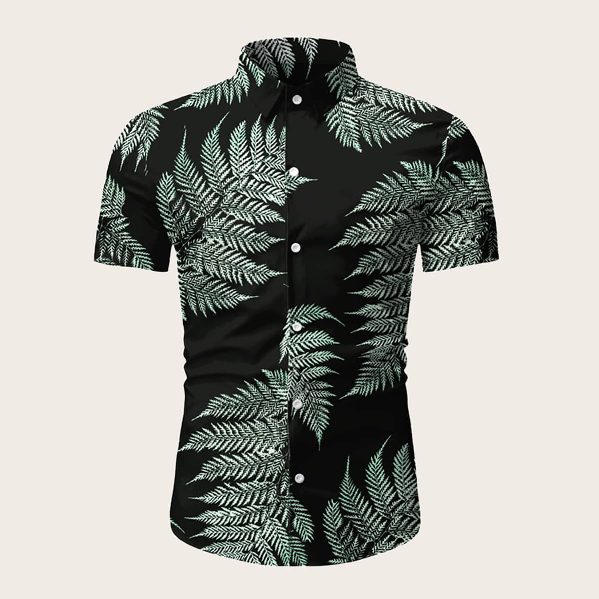

Guys Tropical Print Button Up Shirt, Black