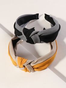 2pcs Houndstooth Pattern Knot Hair Hoop - Multicolor - View 1
