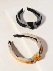 2pcs Houndstooth Pattern Knot Hair Hoop - Multicolor - View 2
