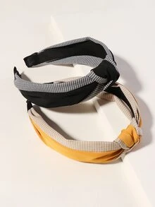 2pcs Houndstooth Pattern Knot Hair Hoop - Multicolor - View 3