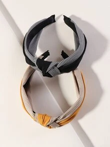 2pcs Houndstooth Pattern Knot Hair Hoop - Multicolor - View 4