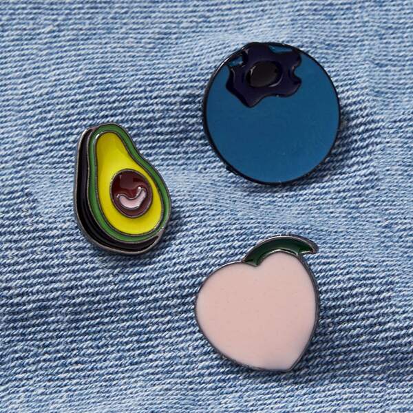 

3pcs Avocado & Peach Design Brooch, Multicolor