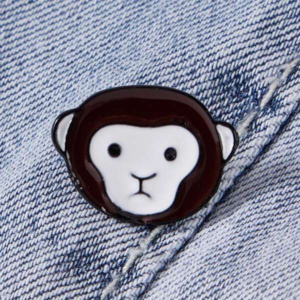 

1pc Monkey Shaped Brooch, Black and white