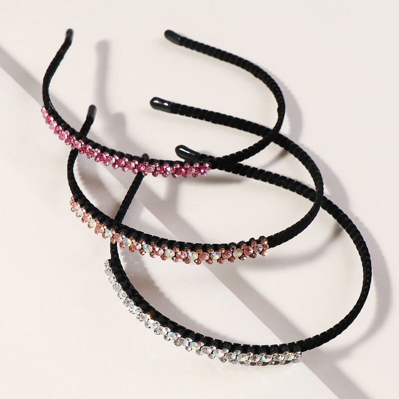 

3pcs Rhinestone Engraved Hair Hoop, Black