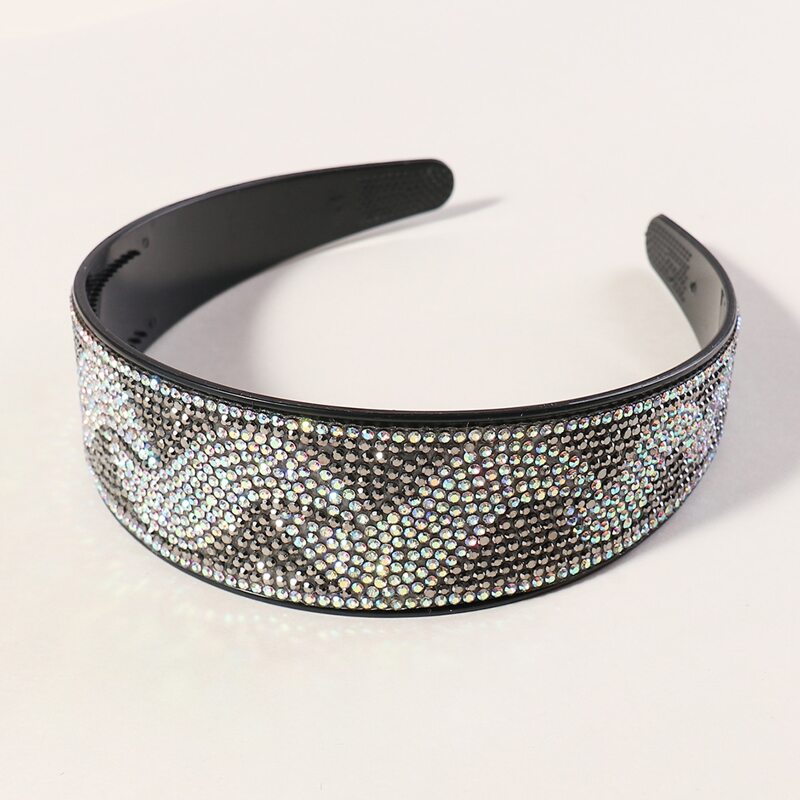 

Rhinestone Engraved Wide Hair Hoop, Black