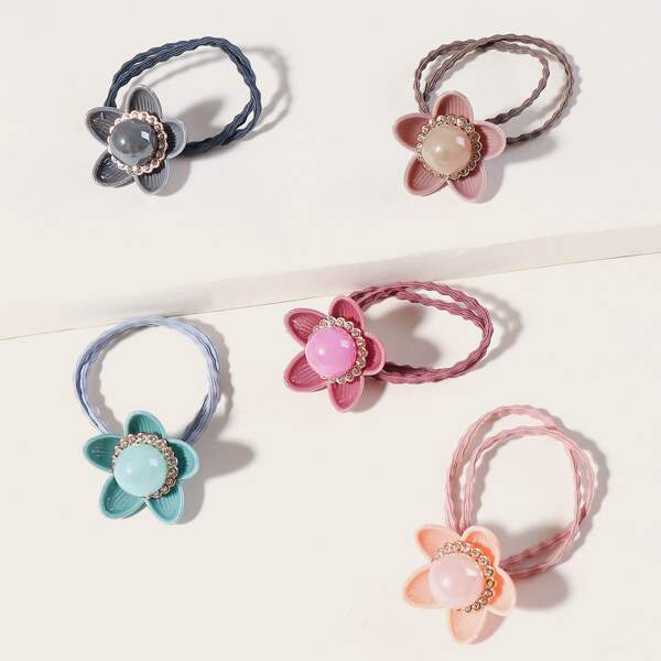 

5pcs Flower Decor Hair Tie, Multicolor