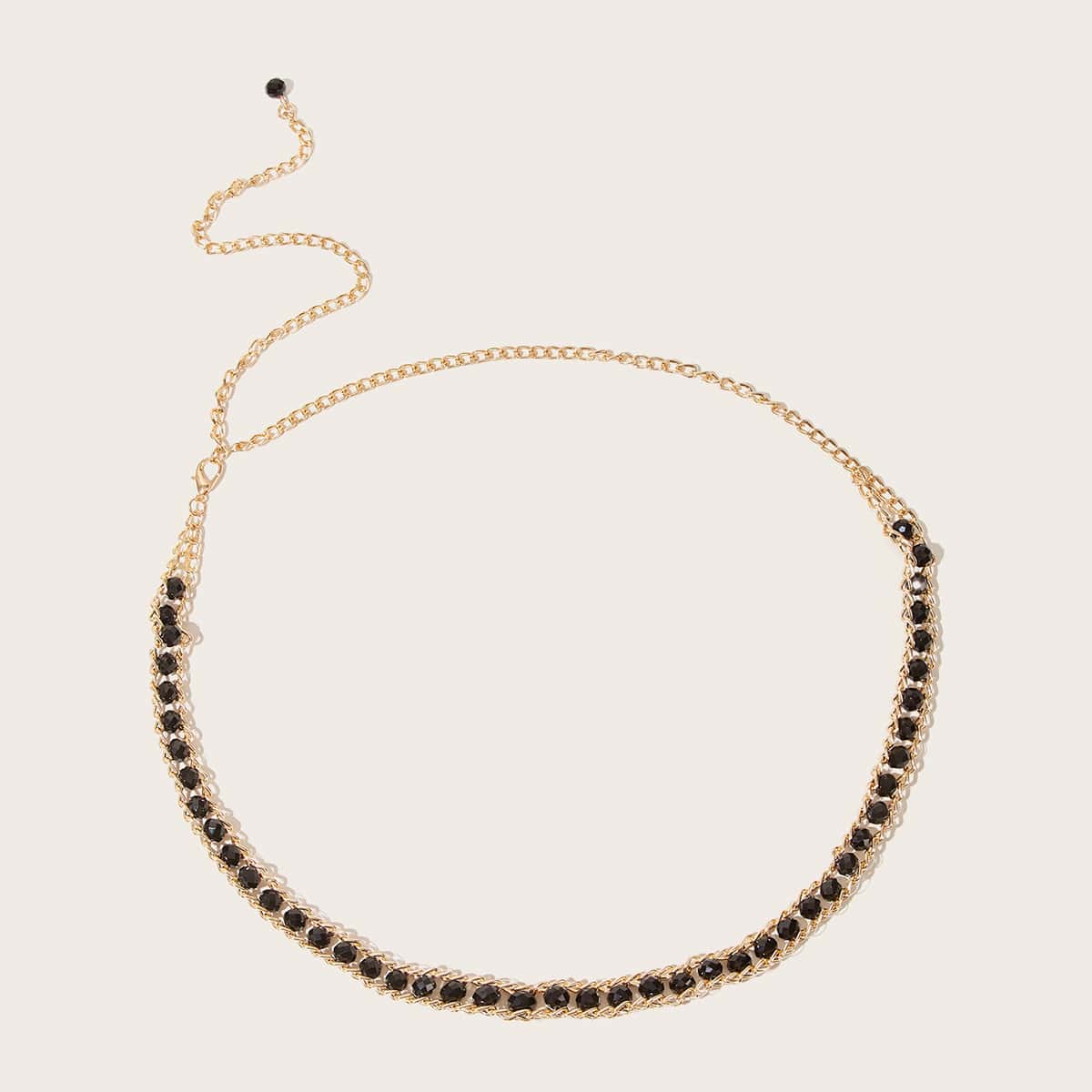 

Rhinestone Engraved Waist Chain Belt, Black