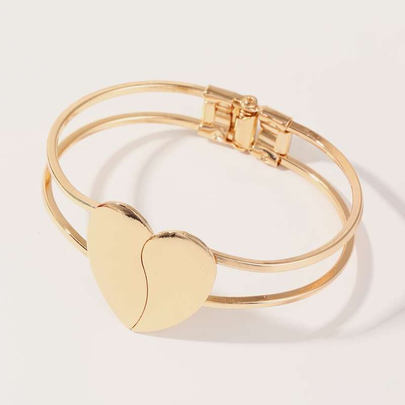 

1pc Metallic Heart Decor Bangle, Gold