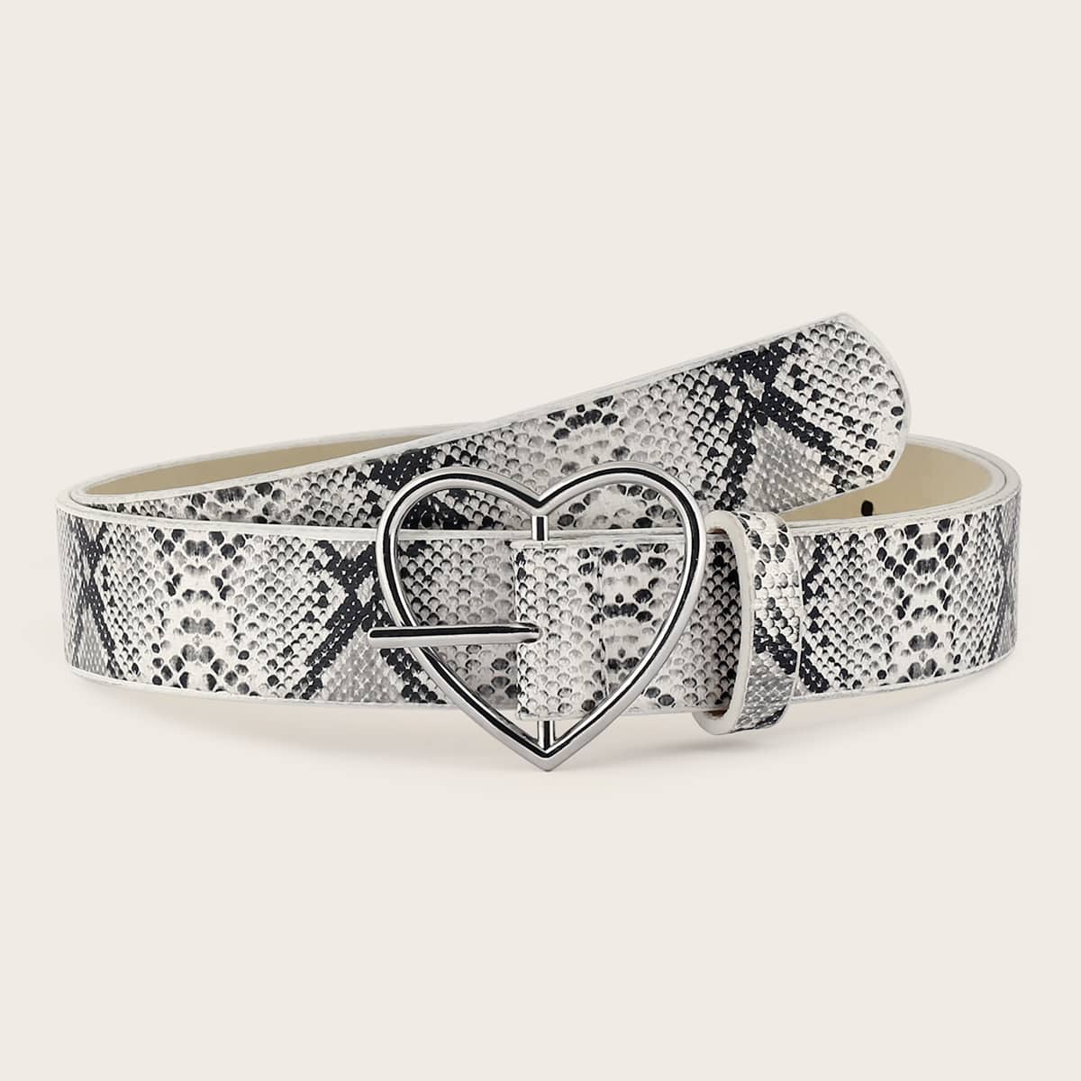

Heart Buckle Snakeskin Pattern Belt, Multicolor