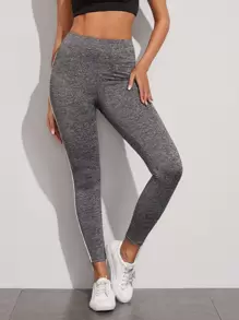 Easithlete Side Stripe Sports Tights High Stretch Tummy Control Athletic Leggings Yoga Women Pants - Grey - View 5