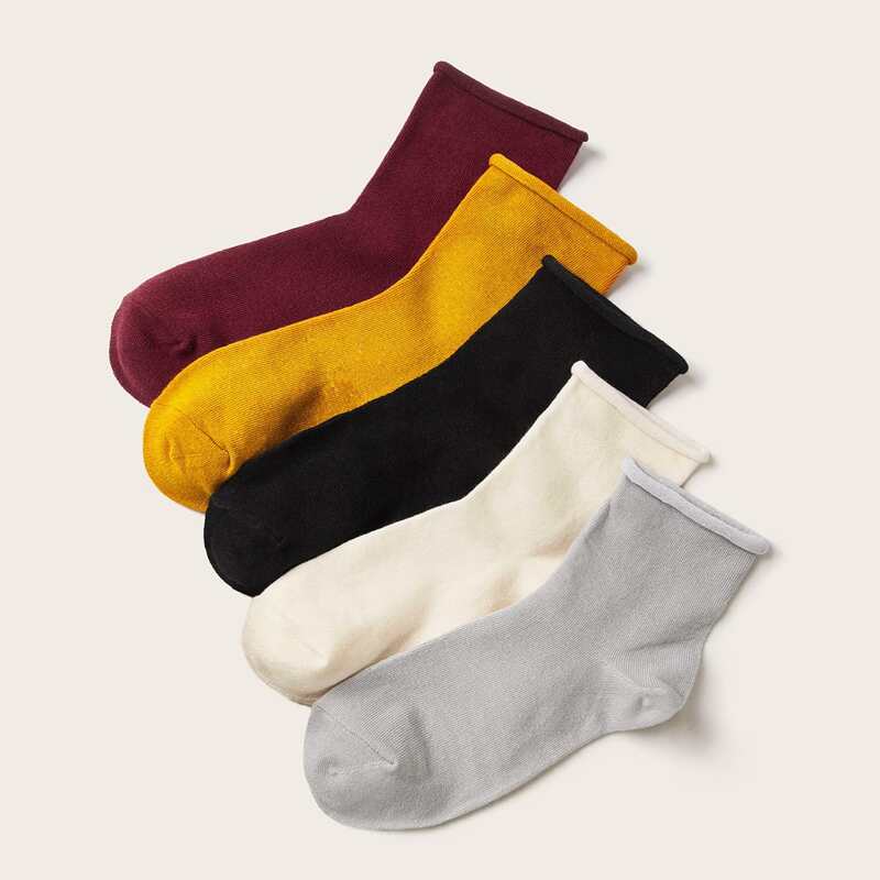 

5pairs Simple Solid Socks, Multicolor
