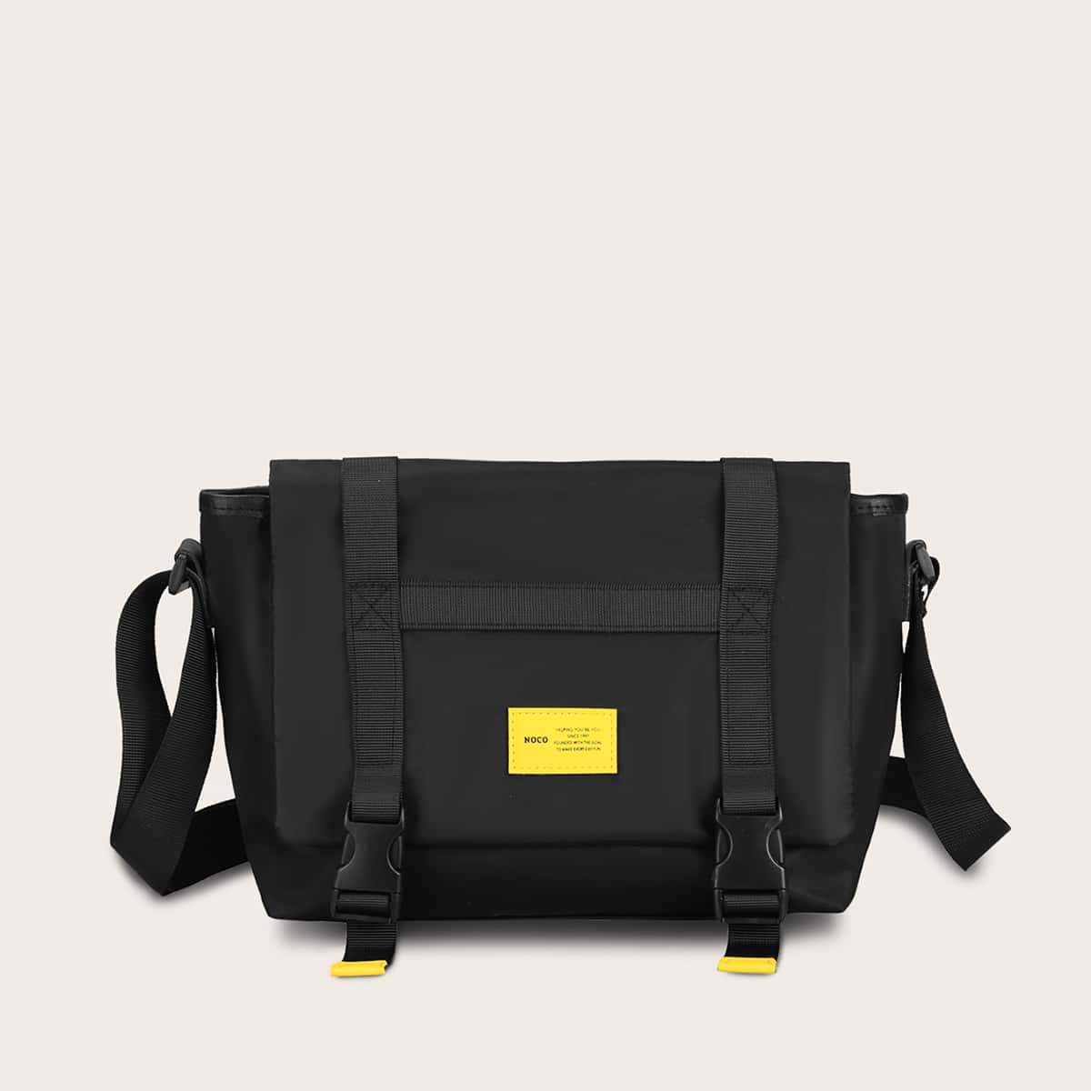 

Guys Letter Patch Double Release Buckle Crossbody Bag, Black