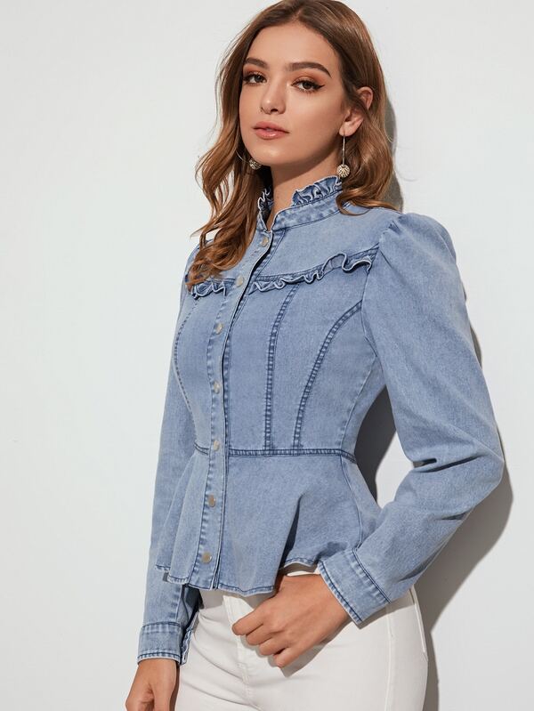 ruffle hem denim jacket