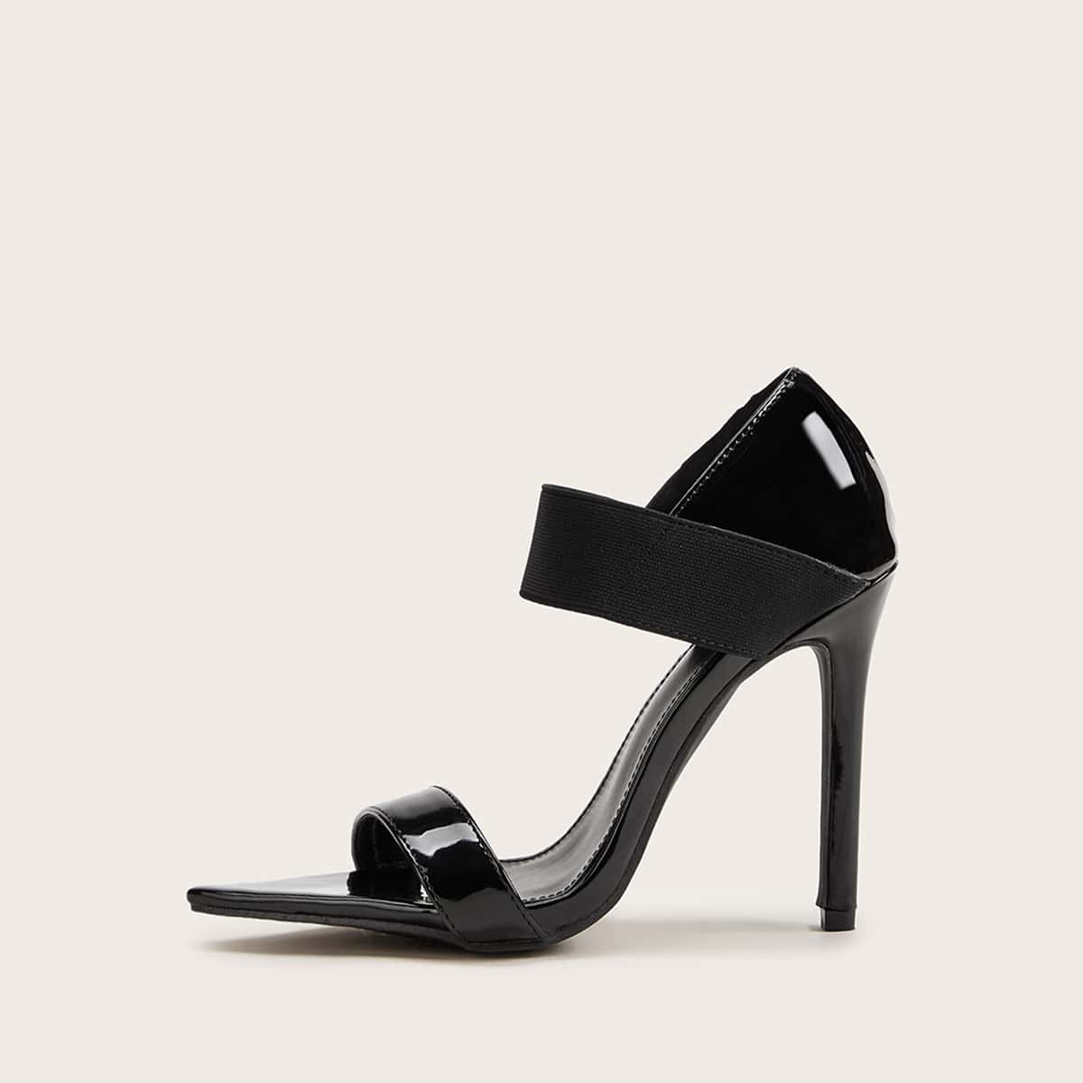 

Open Toe Elastic Strap Stiletto Heels, Black