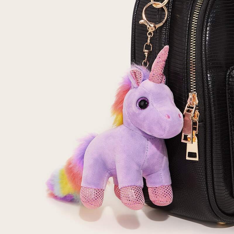 

Contrast Faux Fur Unicorn Bag Charm, Multicolor