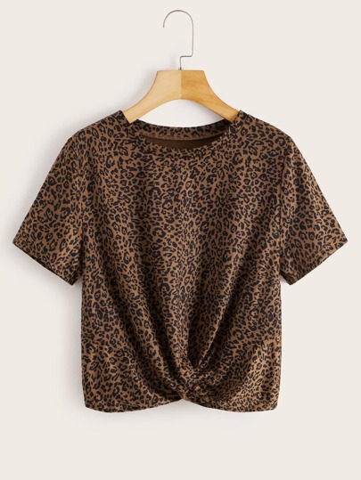 Camiseta girante delantero con estampado de leopardo