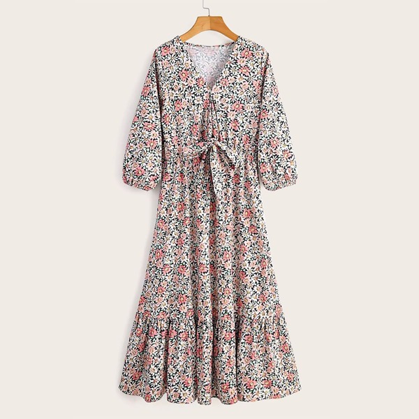 

Floral Print Tie Front A-line Dress, Multicolor