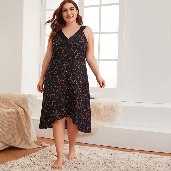 

Plus Floral Print Night Dress, Multicolor