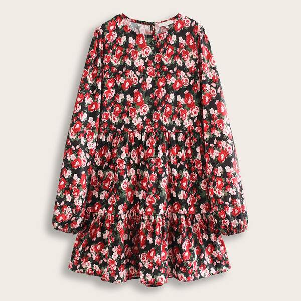 

All Over Floral Print Smock Dress, Multicolor